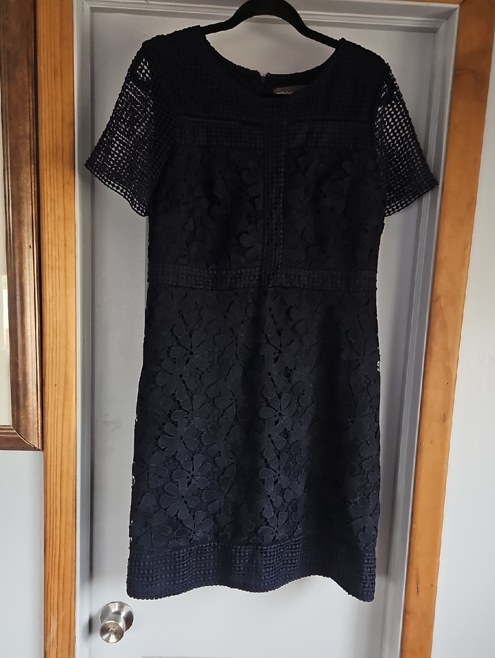 Donna Ricco Dark Blue Crochet Lace Mini Dress